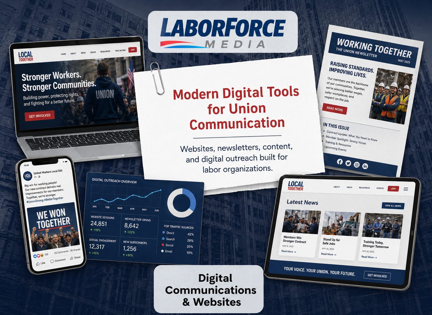 LaborForce Media digital union communications collage