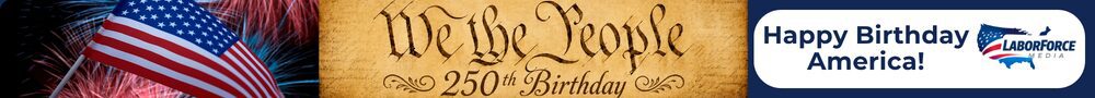 American flag, We the People 250th banner