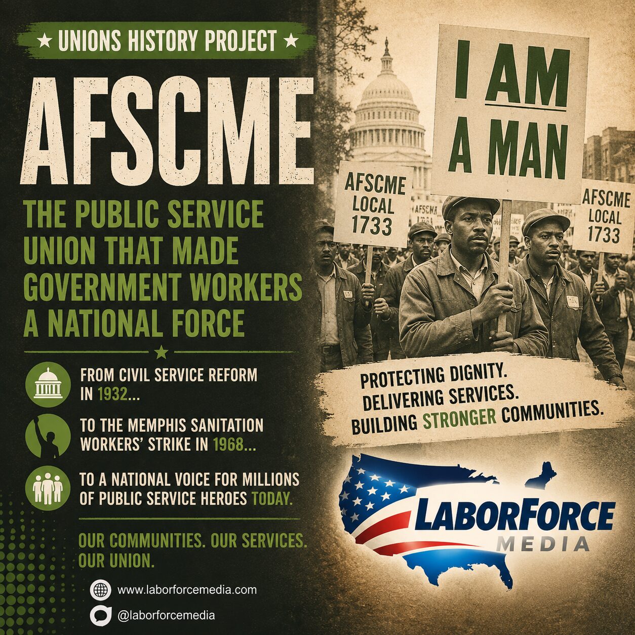 AFSCME protesters holding "I AM A MAN" signs