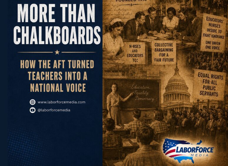 Teachers union poster "More Than Chalkboards" collage