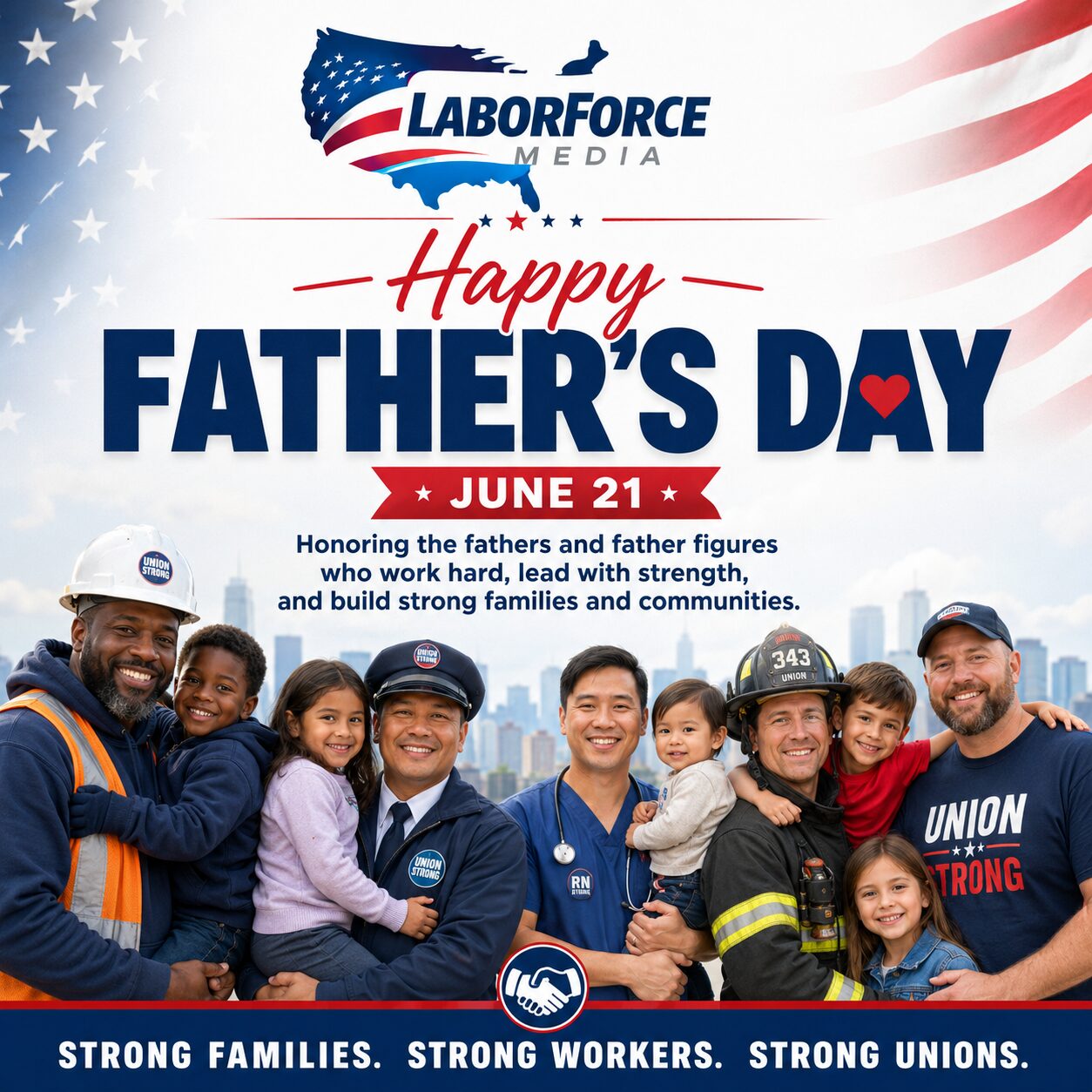 Diverse working fathers with children, Father's Day
