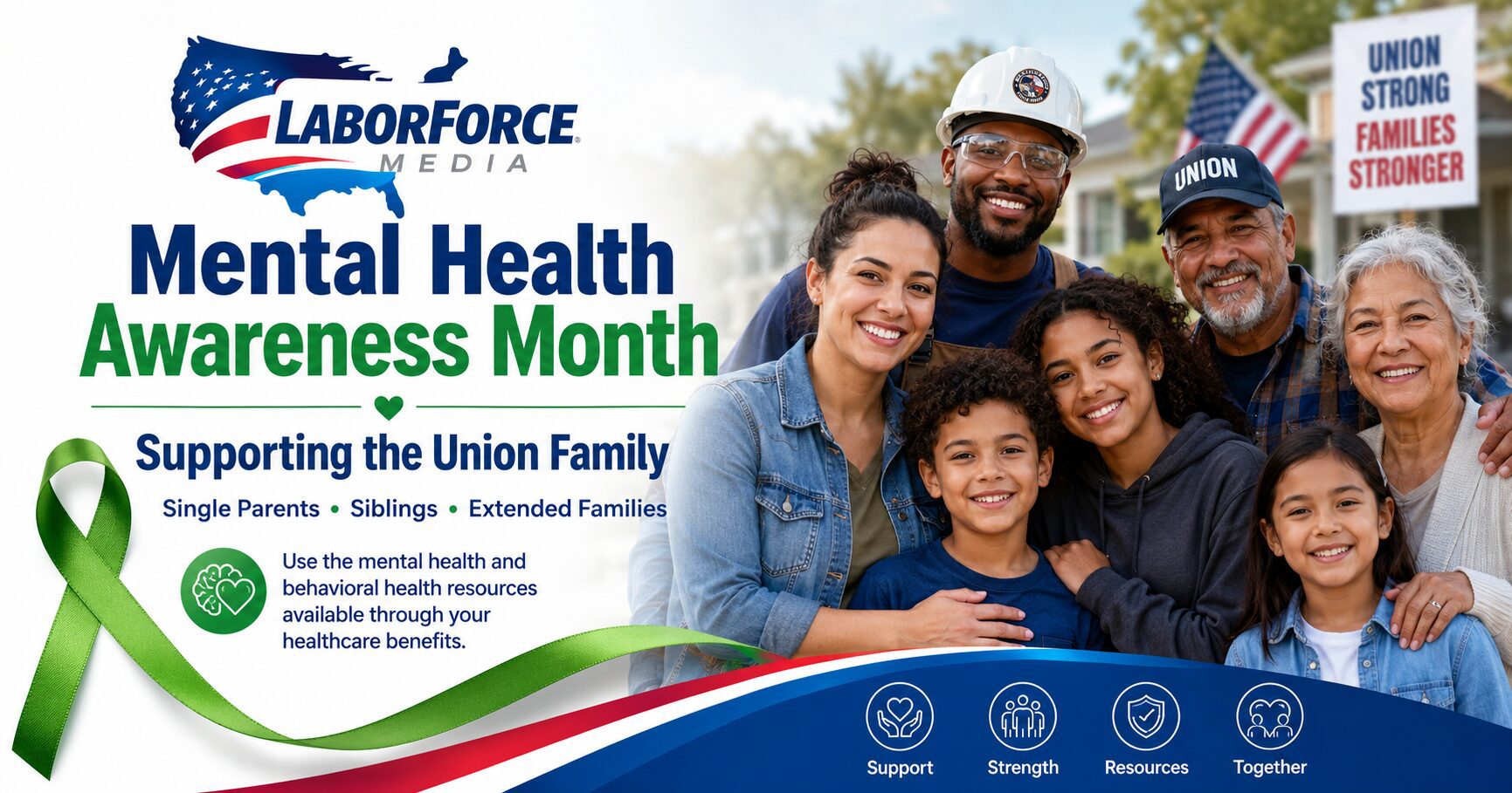 Smiling union family promoting Mental Health Awareness