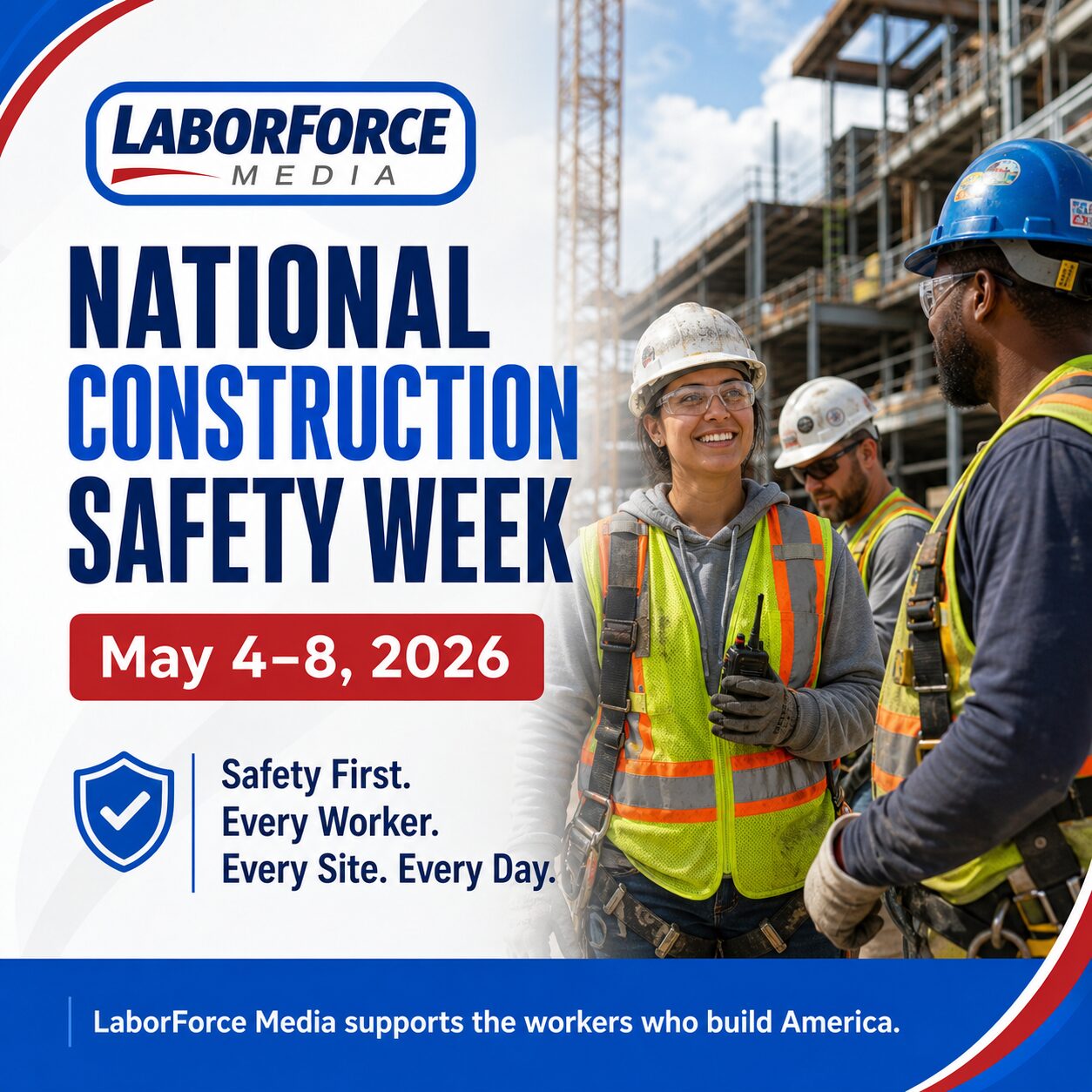 National Construction Safety Week banner with workers