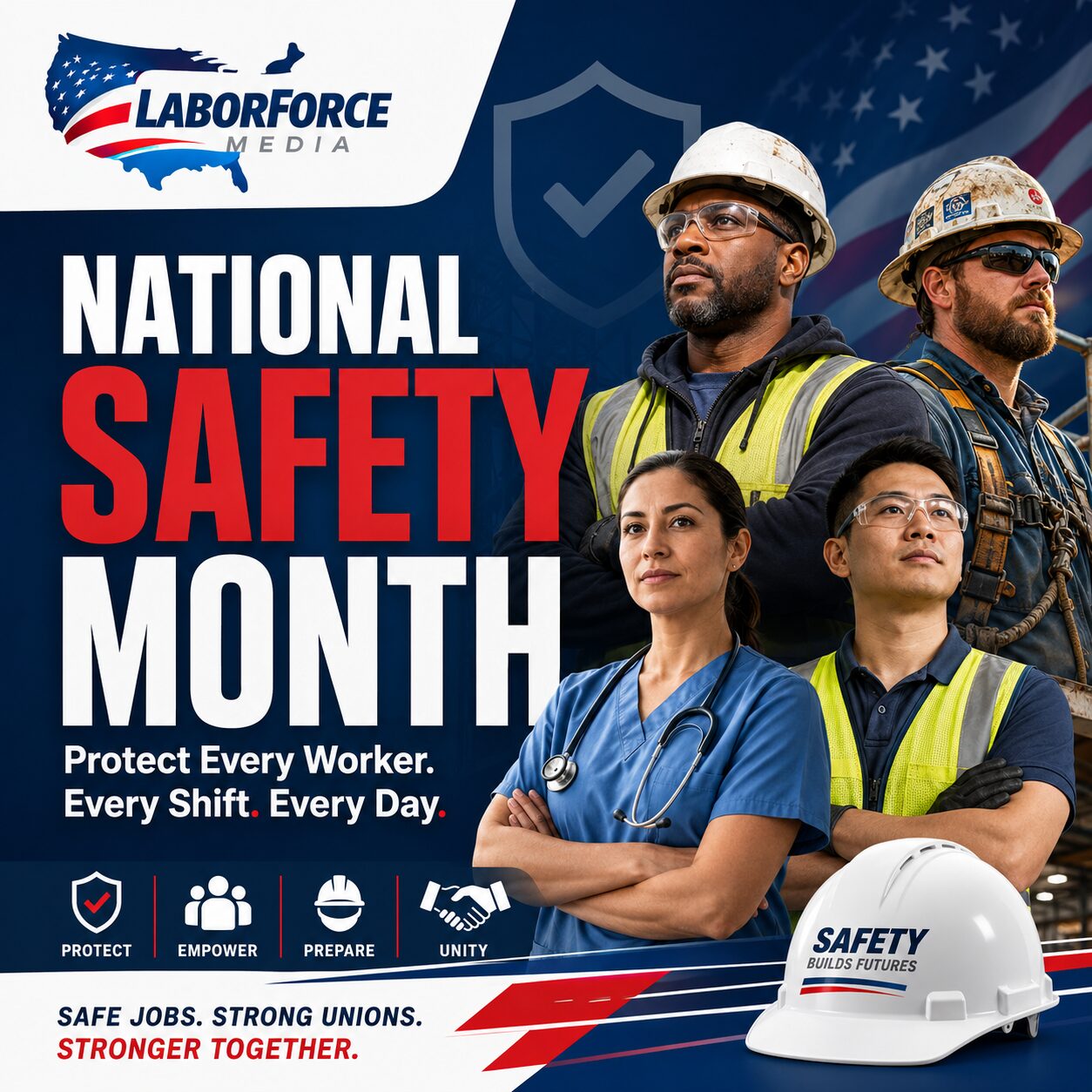 National Safety Month poster with diverse workers